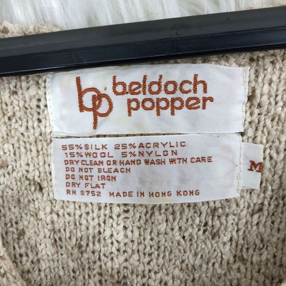 Vintage 90s Silk/Wool Blend Sweater, Scalloped Neck, Puffy Sleeves, Grandma, M - Picture 8 of 8